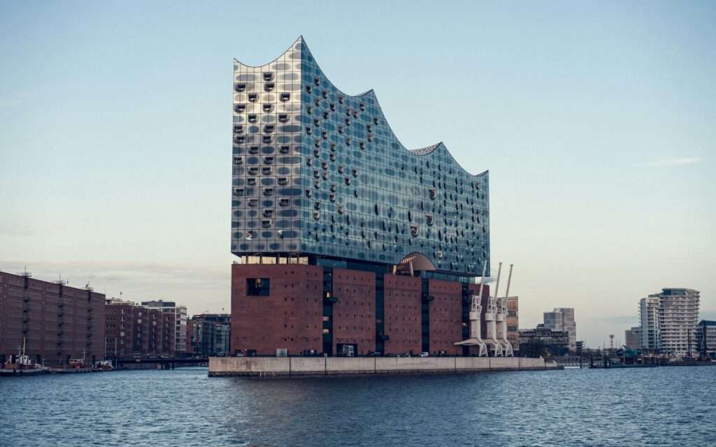 The Elbphilharmonie concert hall rising over Hamburg's harbor